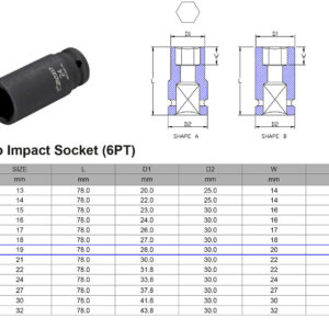 VASO DE IMPACTO LARGO 1/2” 6 CARAS MÉTRICO 19 MM