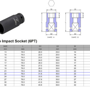 VASO DE IMPACTO LARGO 1/2” 6 CARAS MÉTRICO 22 MM