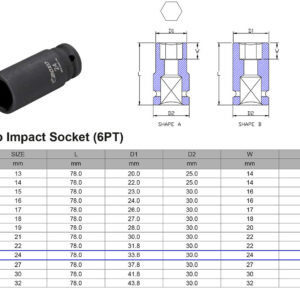 VASO DE IMPACTO LARGO 1/2” 6 CARAS MÉTRICO 24 MM