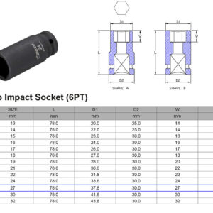 VASO DE IMPACTO LARGO 1/2” 6 CARAS MÉTRICO 27 MM