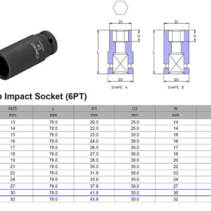 VASO DE IMPACTO LARGO 1/2” 6 CARAS MÉTRICO 30 MM