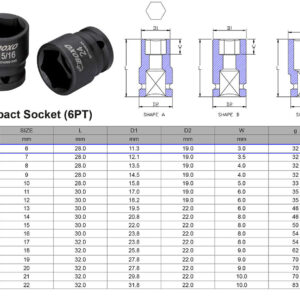 VASO DE IMPACTO 3/8” 6 CARAS MÉTRICO 6 MM