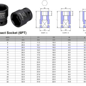 VASO DE IMPACTO 3/8” 6 CARAS MÉTRICO 8 MM