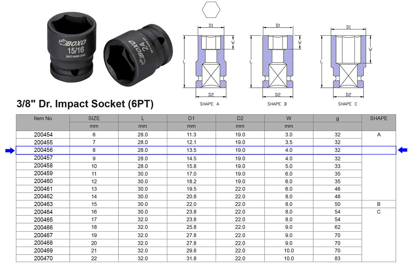 VASO DE IMPACTO 3/8” 6 CARAS MÉTRICO 8 MM