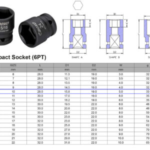 VASO DE IMPACTO 3/8” 6 CARAS MÉTRICO 10 MM