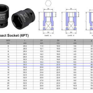 VASO DE IMPACTO 3/8” 6 CARAS MÉTRICO 13 MM