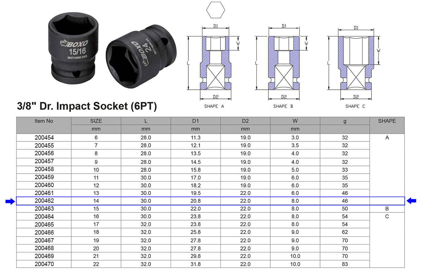 VASO DE IMPACTO 3/8” 6 CARAS MÉTRICO 14 MM
