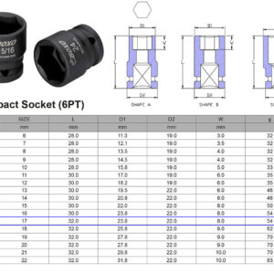 VASO DE IMPACTO 3/8” 6 CARAS MÉTRICO 17 MM