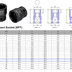VASO DE IMPACTO 3/8” 6 CARAS MÉTRICO 18 MM