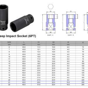 VASO DE IMPACTO LARGO 3/8” 6 CARAS MÉTRICO 21 MM