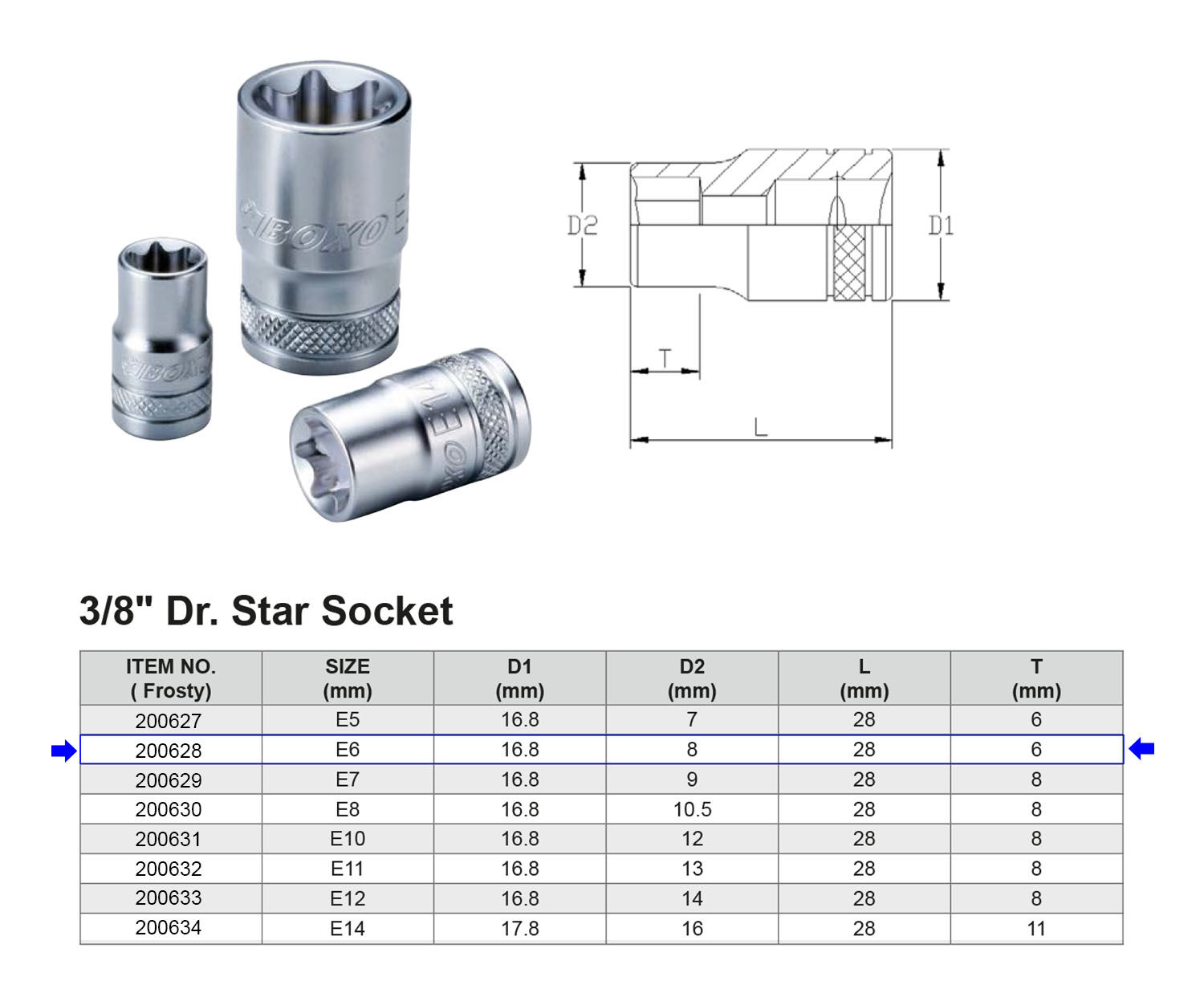 VASO TX 6 CARAS E6 3/8”