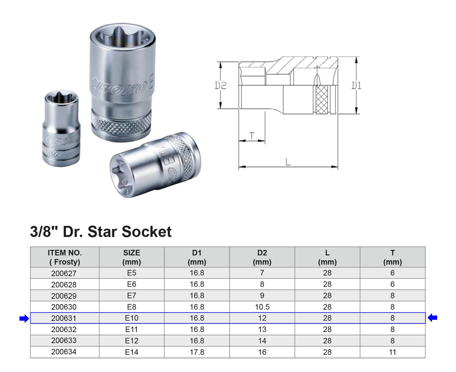 VASO TX 6 CARAS E10 3/8”