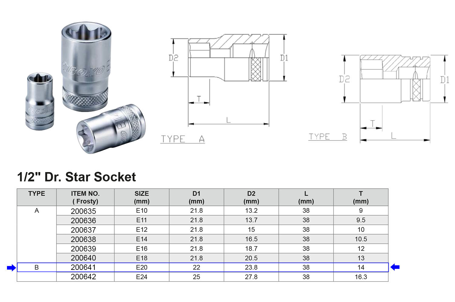VASO TX 6 CARAS E20 1/2”