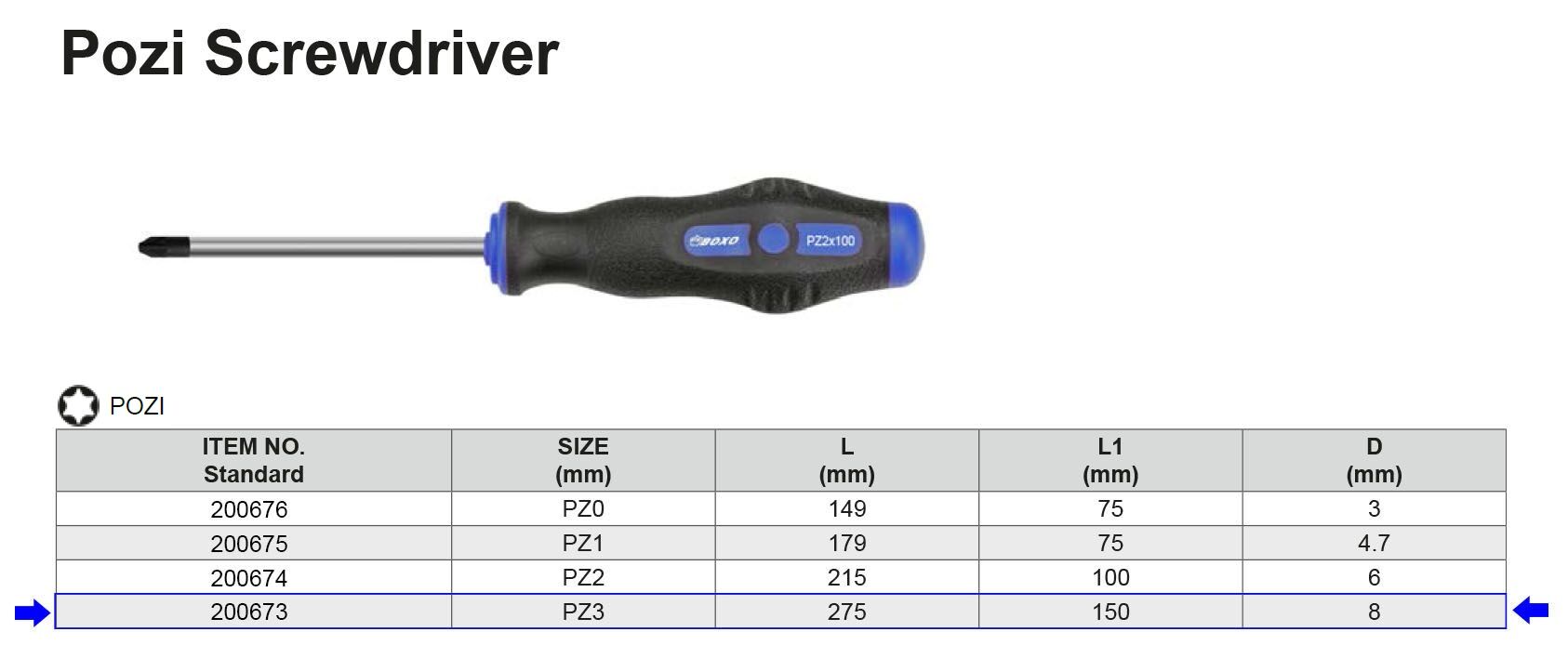 DESTORNILLADOR POZI ESTÁNDAR PZ3 X 150 MM